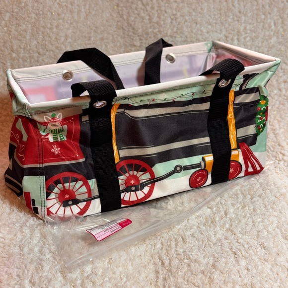 Thirty One MEDIUM Utility Tote in Holiday Express Christmas Train Llama 31- NEW - Picture 1 of 7